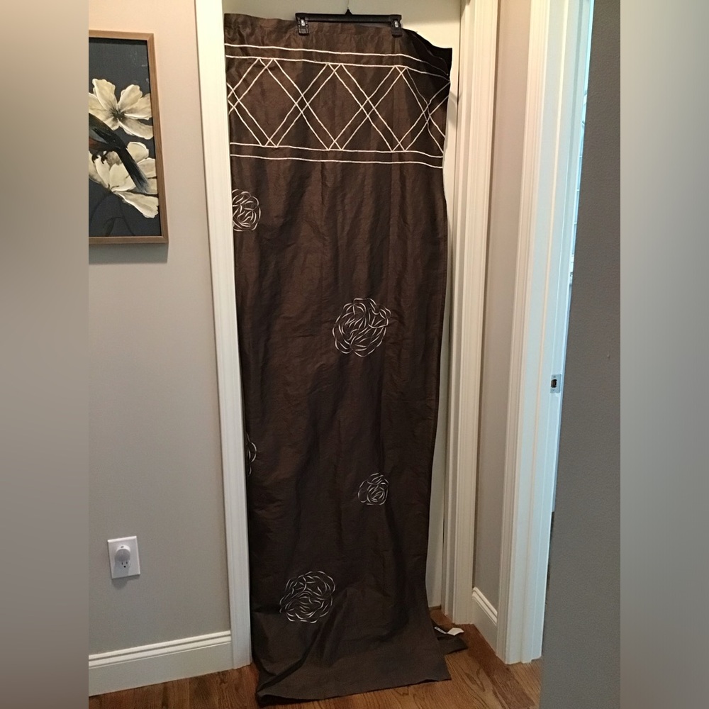 Pier 1. Brown with embroidered beige accents/flowers curtain panels